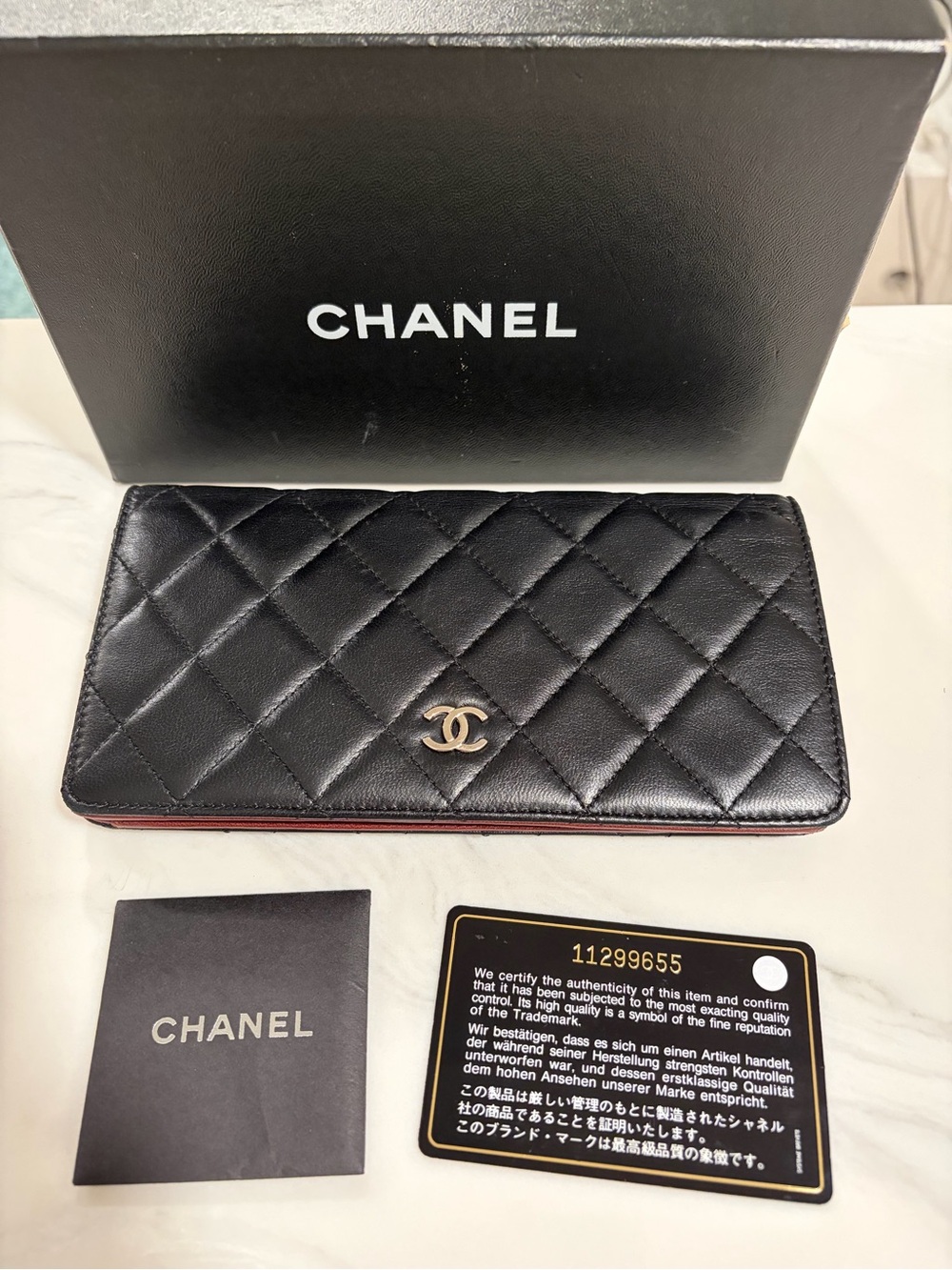Vintage Chanel Black Quilted Lambskin Wallet - COA included